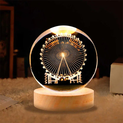 3D Glaskugel Nachttischlampe